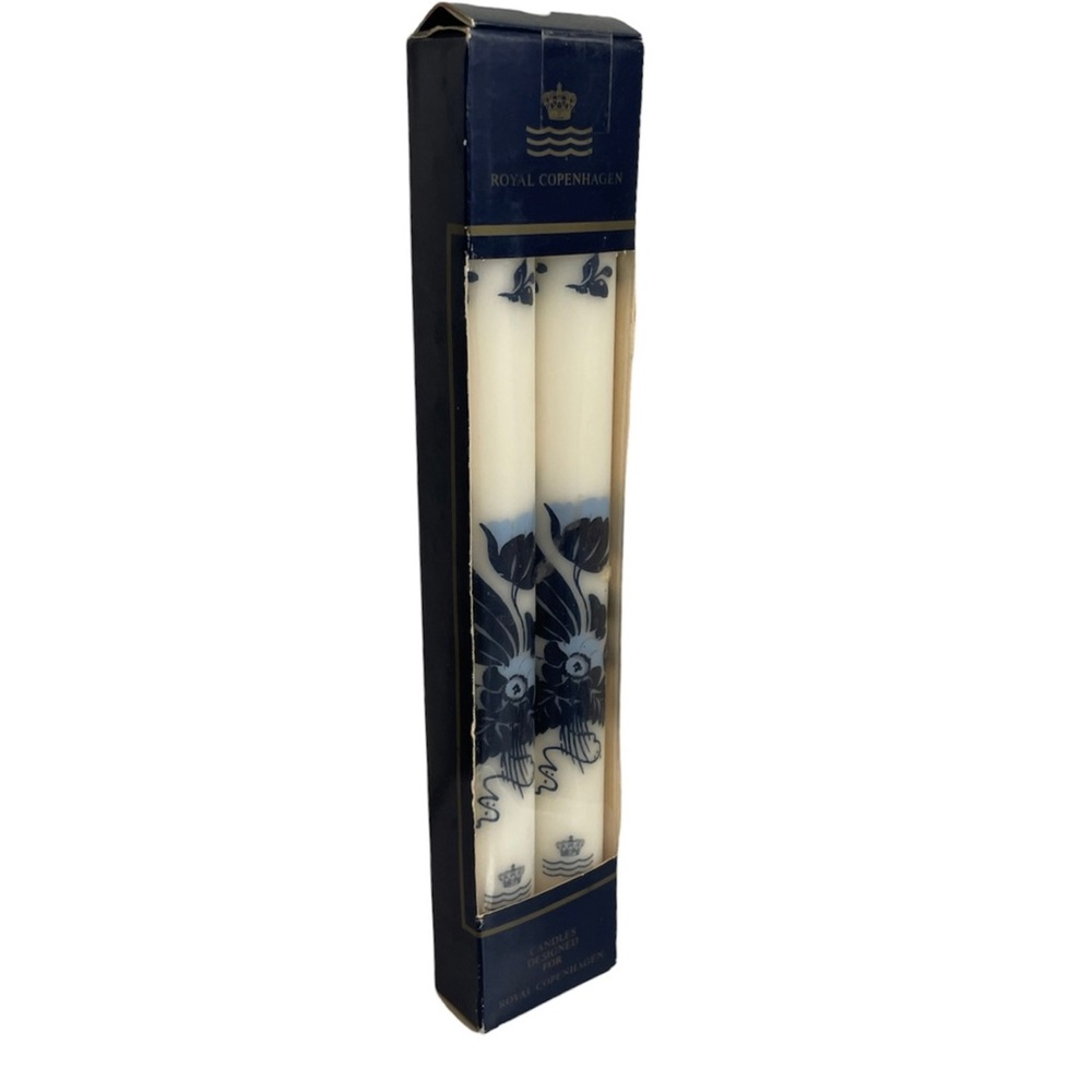 VTG NIB Royal Copenhagen Stearin Blue & White Candles Set Floral Grandmillennial